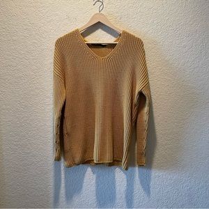 Jenni Kayne “Cabin Sweater” mustard colored long sleeve v neck sweater, size S